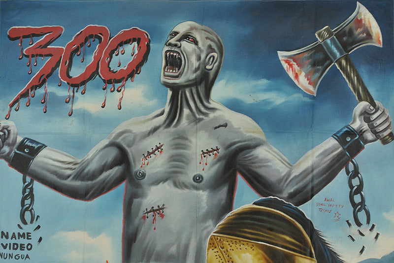300 Epic Movie Canvas Poster Hand-Painted In Ghana - 57"X40" - close-up