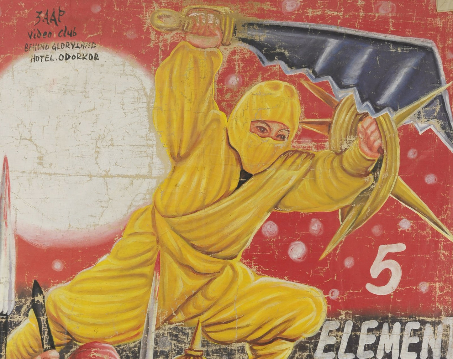 Five Element Ninjas Movie Poster - Hand-Painted In Ghana - close-up