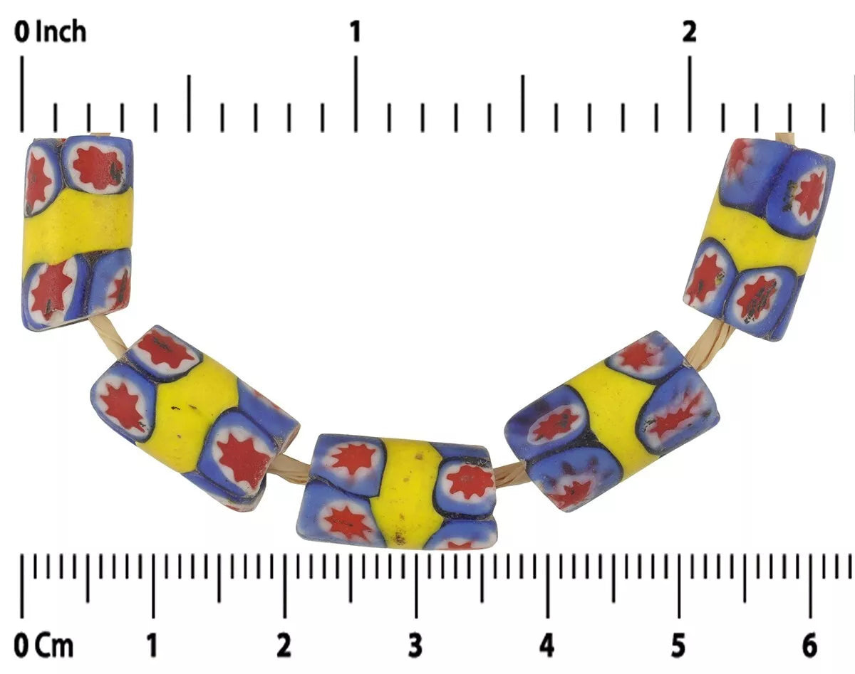 Antique Banded Venetian Millefiori Mosaic Glass Trade Beads - 5Pc - close-up