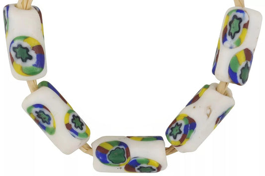 Antique White Millefiori African Trade Beads - Rare Venetian Mosaic Glass - alternate view