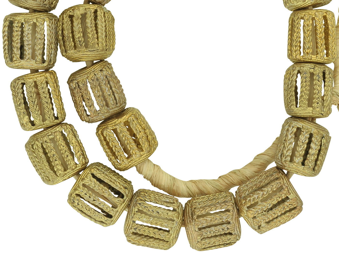 Handcrafted Ashanti Large Cube Brass Beads - 20" Strand - close-up