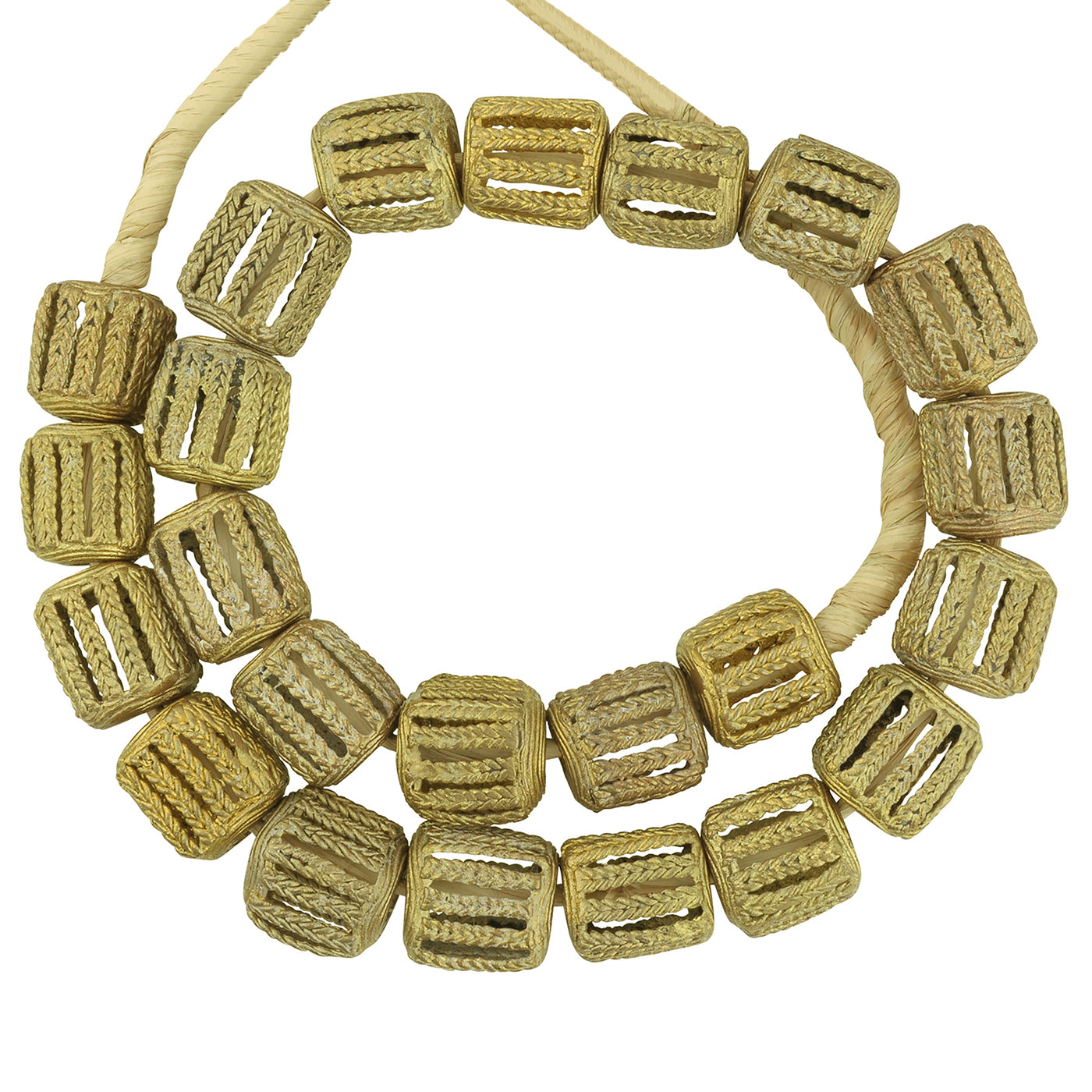 Handcrafted Ashanti Large Cube Brass Beads - 20" Strand