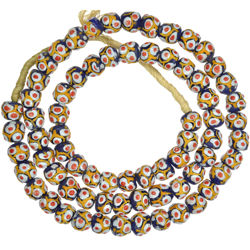 African Millefiori-Style Powder Glass Beads, 10-11Mm, Handmade In Ghana