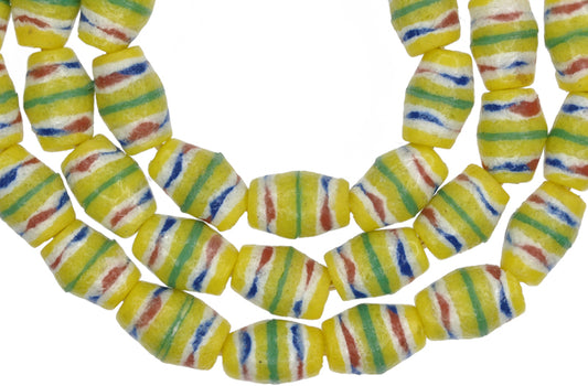 Yellow Oval Powder Glass African Trade Beads - Ghana Recycled - alternate view
