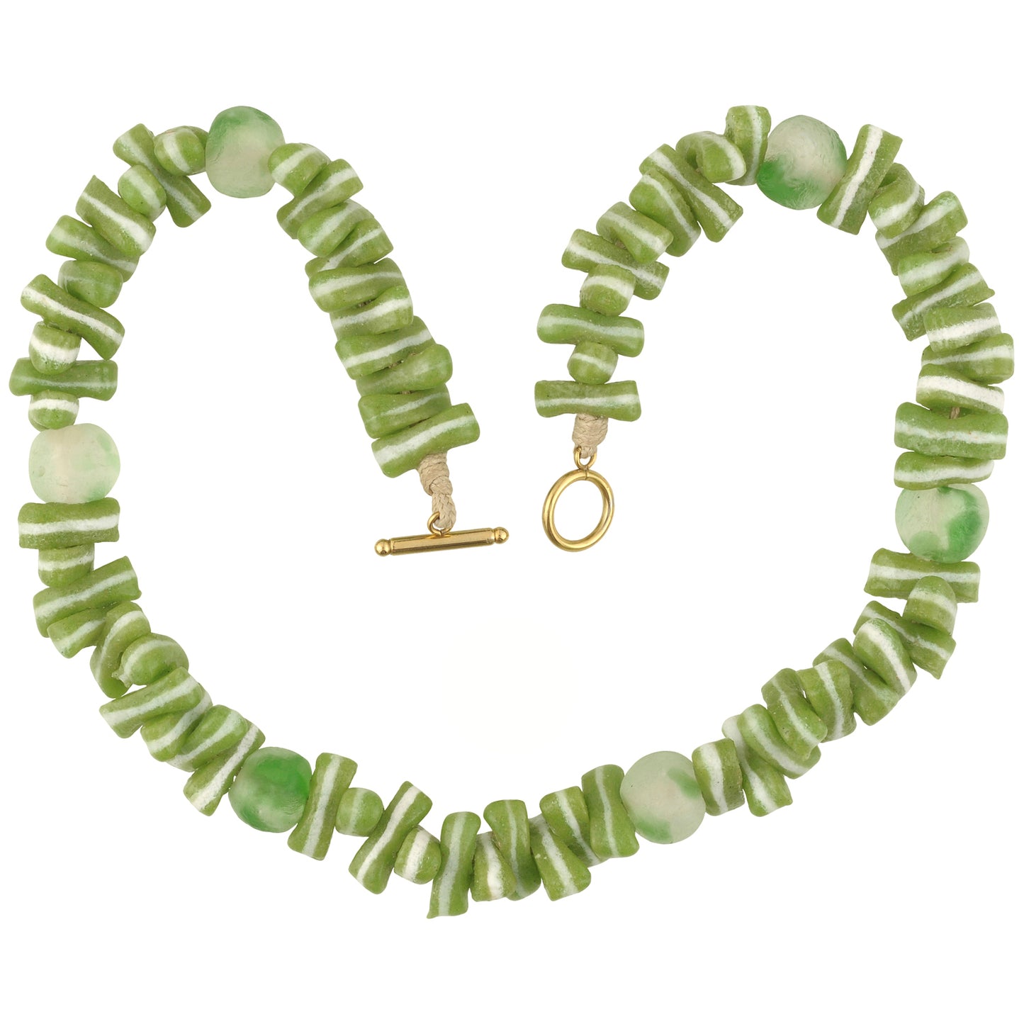 Green African Trade Beads Necklace - Handmade Glass Beaded Necklace