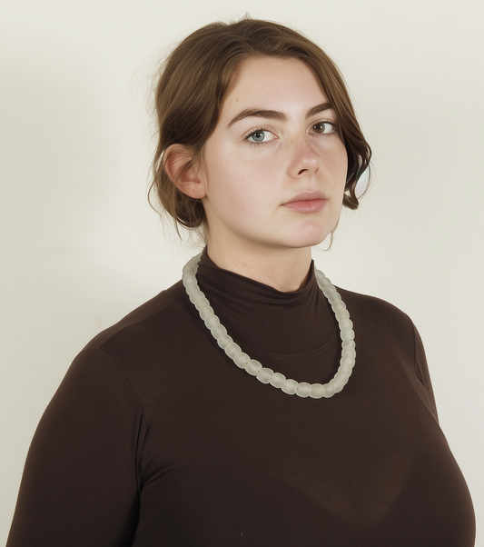 Milky White Beaded Glass Necklace | African Trade Beads & Brass - alternate view