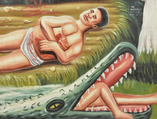 Hand-Painted Monster Movie Poster - 59"X40" Ghanaian Artwork - alternate view