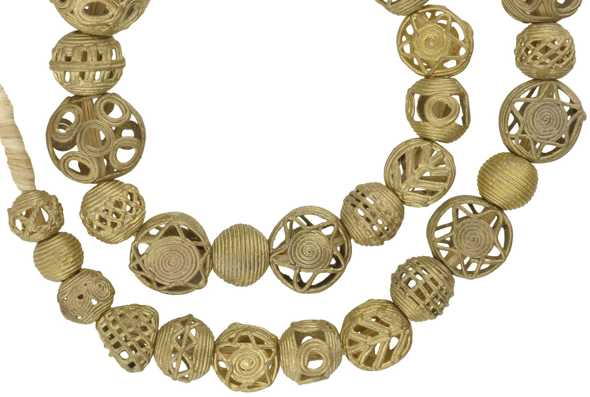 Beautiful African Brass Beads, Handmade In Ghana - Lost Wax Technique - close-up