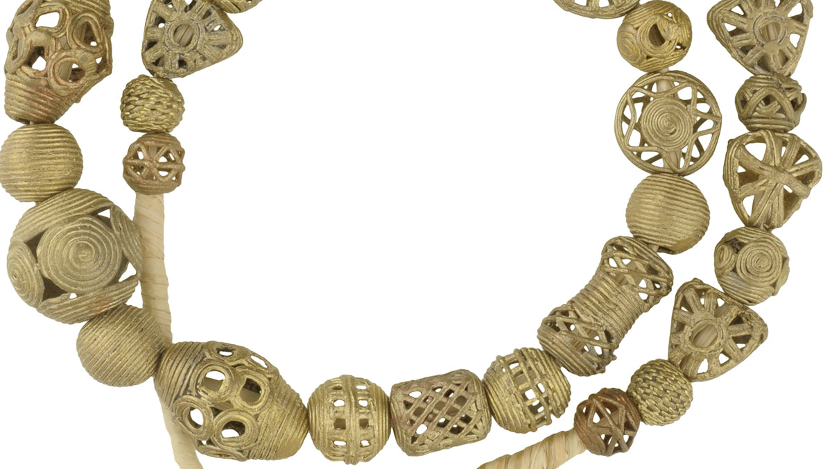 Handmade African Round Brass Beads - Ghana Lost Wax Technique - close-up