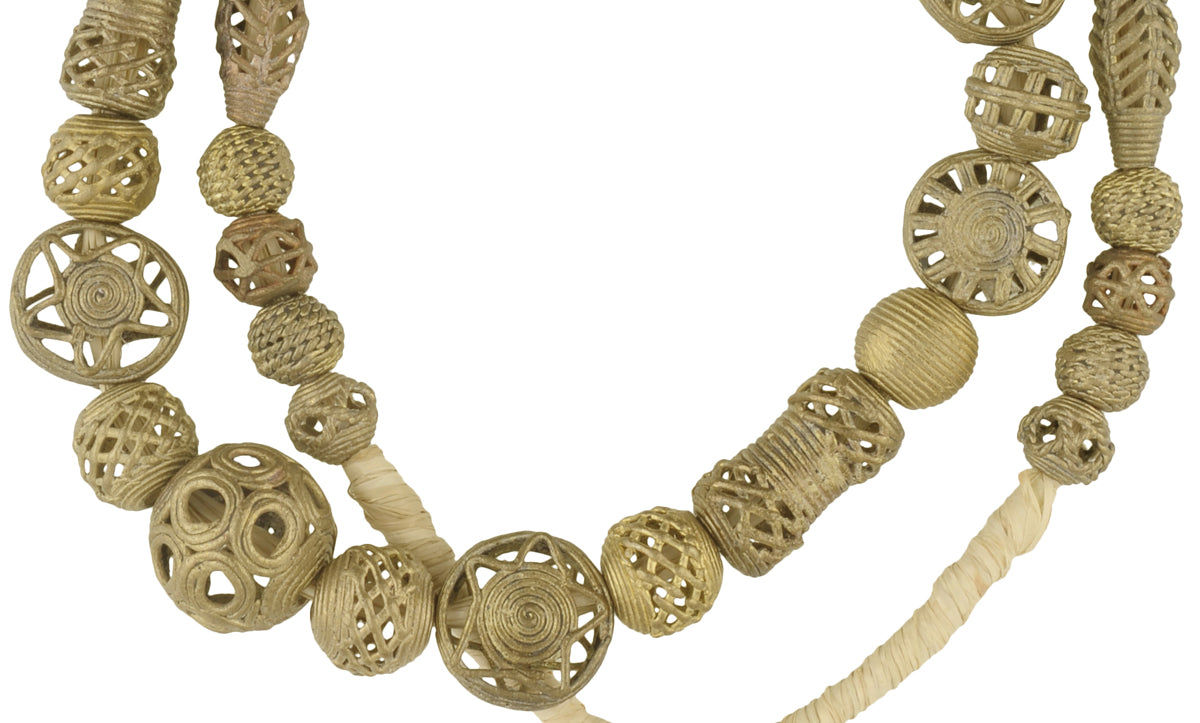 Handmade African Brass Beads From Ghana - 24.75" Strand - close-up