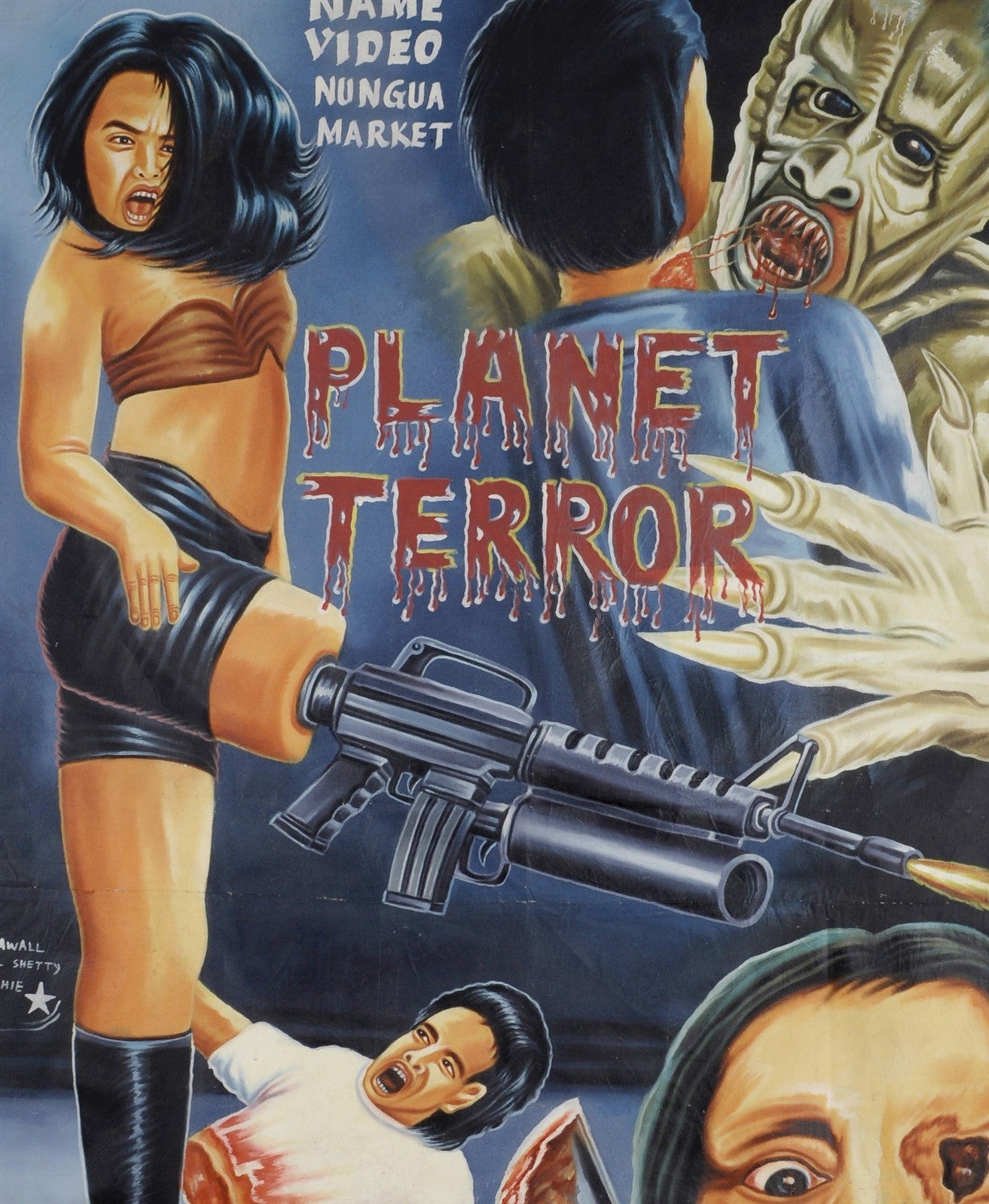 Planet Terror: Unique Hand-Painted Ghana Movie Poster Art - close-up