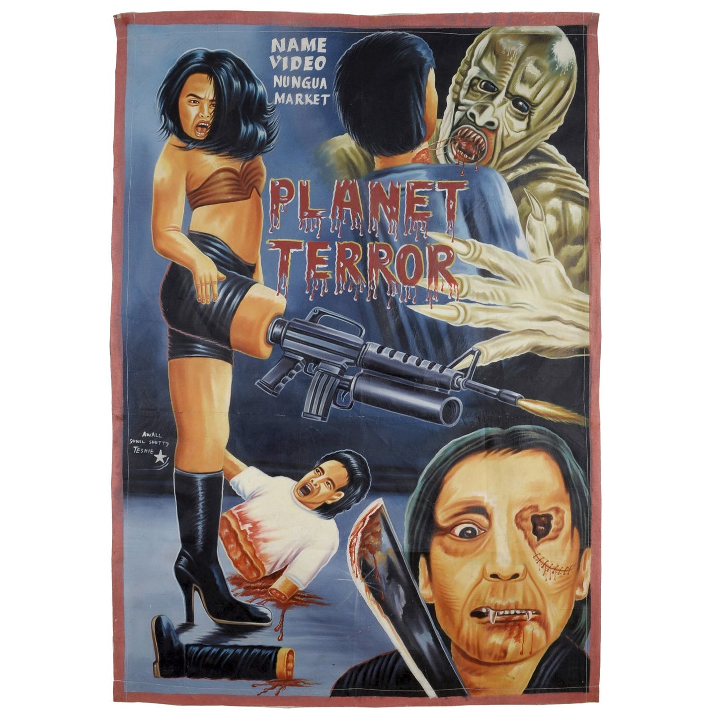 Planet Terror: Unique Hand-Painted Ghana Movie Poster Art - horror scene artwork