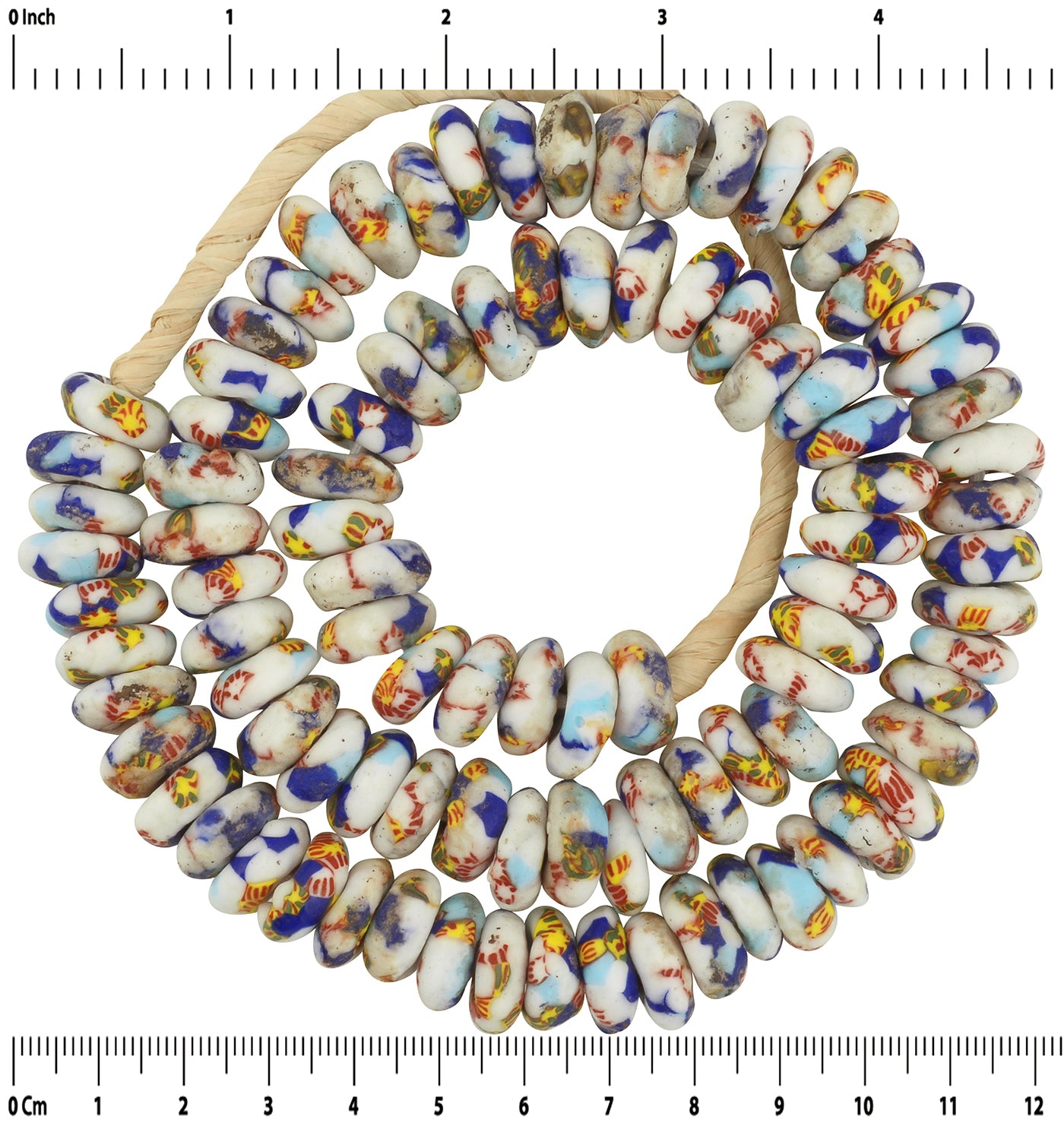 African Trade Beads - Recycled Glass Krobo Disks From Ghana - zoomed-in detail