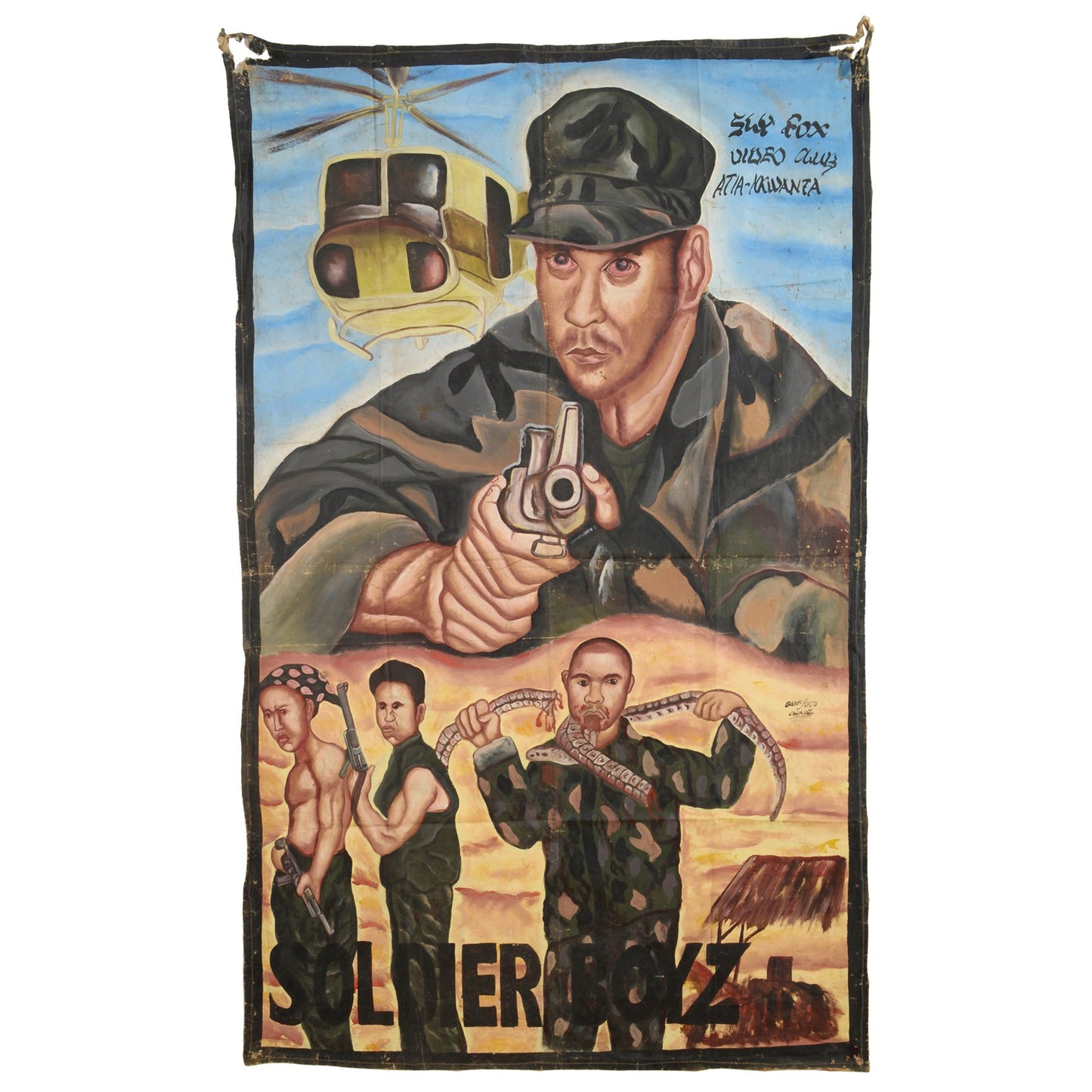 Soldier Boyz Movie Poster - Hand-Painted Ghanaian Art - Michael Dudikoff military action scene