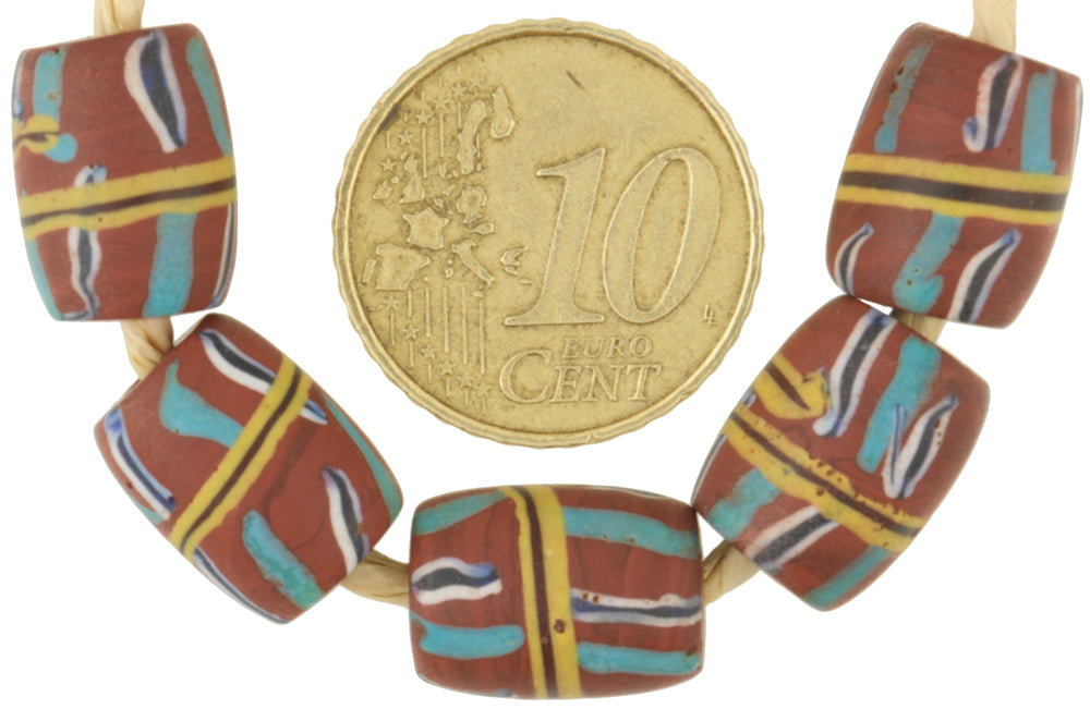 Rare Antique Venetian Banded Fancy Glass Trade Beads - 5 Lampwork Beads - alternate view