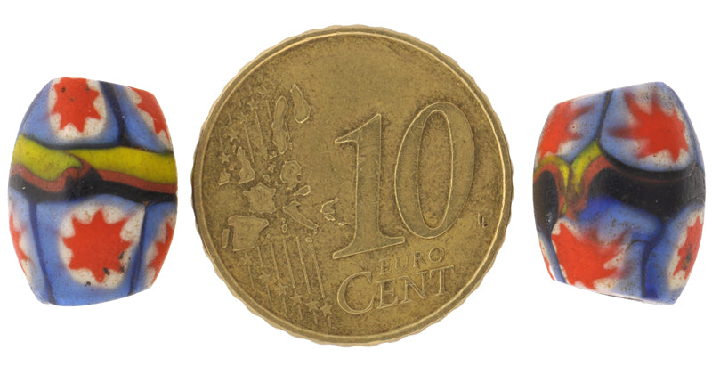 Antique Banded Oval Millefiori Mosaic Glass Trade Beads, 13X10Mm - alternate view