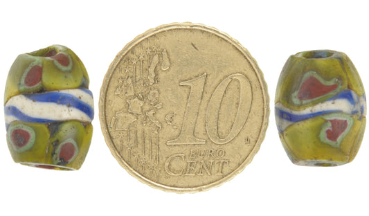 Rare Antique Banded Venetian Millefiori Mosaic Trade Beads Pair - 13-14Mm - alternate view