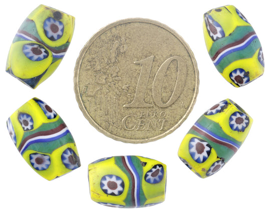 Antique Banded Oval Millefiori Venetian Glass Trade Beads, 13X8Mm - alternate view