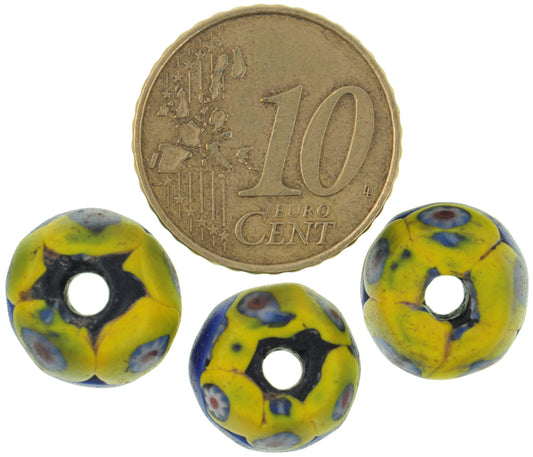 Antique Round Banded Millefiori Venetian Mosaic Glass Trade Beads 13X11Mm - alternate view