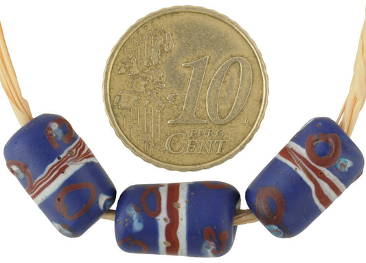 Rare Banded Blue "Eye" Venetian Wound Glass Trade Beads - 14X8Mm - alternate view