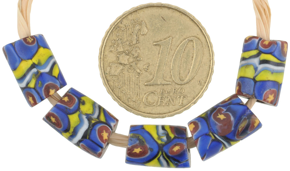 Antique Banded Millefiori Venetian Mosaic Glass Trade Beads, 11X7Mm - alternate view