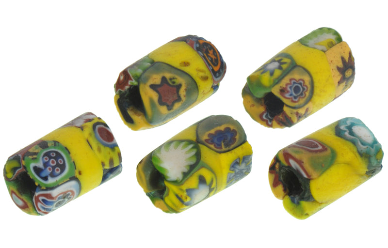 Rare Antique Banded Multimurrine Venetian Millefiori Mosaic Glass Trade Beads - close-up