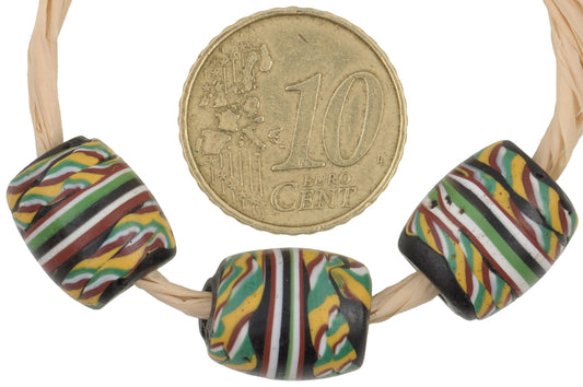 Rare Antique Venetian Kente Fancy Banded Glass Trade Beads, 13-14Mm - alternate view