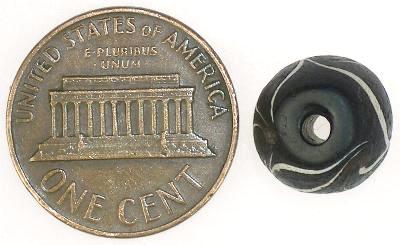 Antique Black Feather Venetian Lampwork Trade Bead With Trail, 21Mm - alternate view