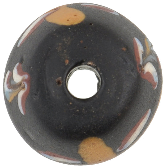 Rare Antique Black Floral Venetian Wound Glass Trade Bead - 16X12Mm - alternate view