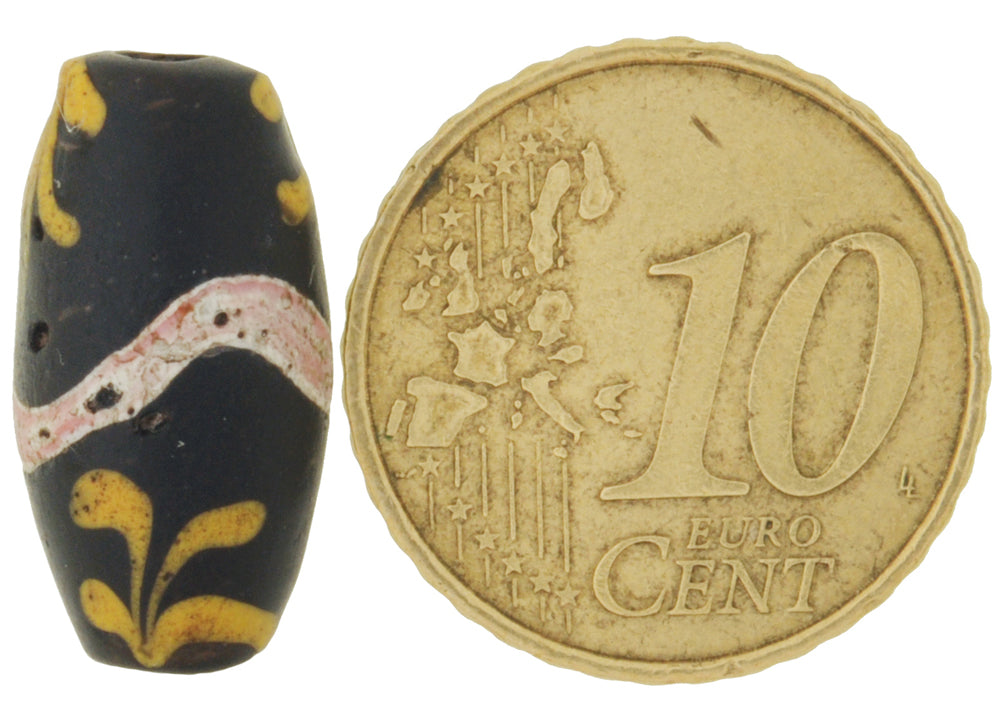 Rare Old Large Size Black Floral Fancy Venetian Wound Glass Bead African Trade Sb-30329 - alternate view