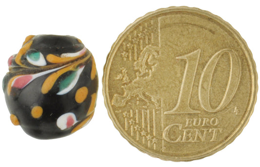 Rare Antique Black Floral Venetian Lampwork Trade Bead, 13X12Mm - alternate view