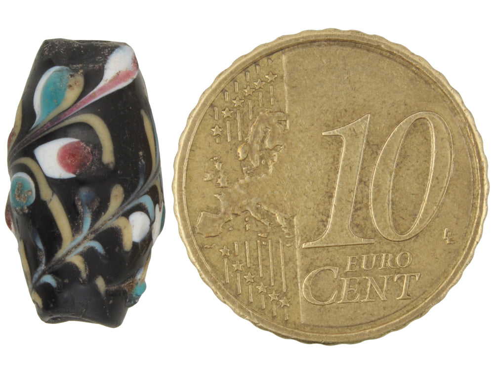 Rare Black Floral Antique Venetian Lampwork Trade Bead With Raised Decoration - alternate view