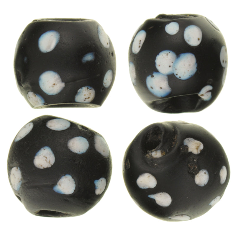 Antique Black "Skunk" Fancy Venetian Lampwork Trade Beads, 12Mm