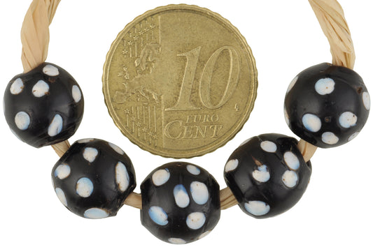 Antique Venetian Black "Skunk" Lampwork Glass Trade Beads, 9-10Mm - alternate view