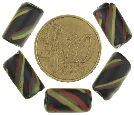 Antique Black Swirl Venetian Lampwork Trade Beads - 5 Old Glass Beads - alternate view