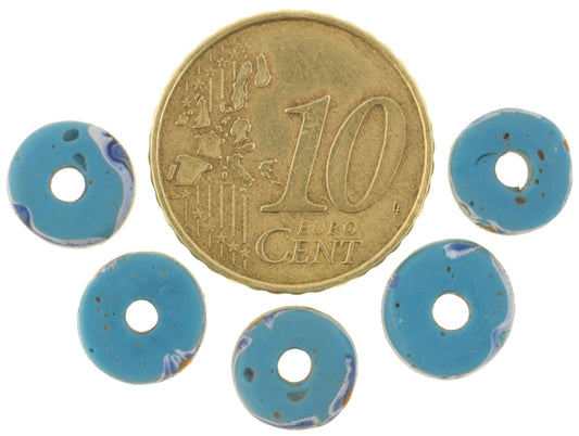 Rare Blue Floral Venetian Lampwork Glass Trade Beads, 9-10Mm - alternate view