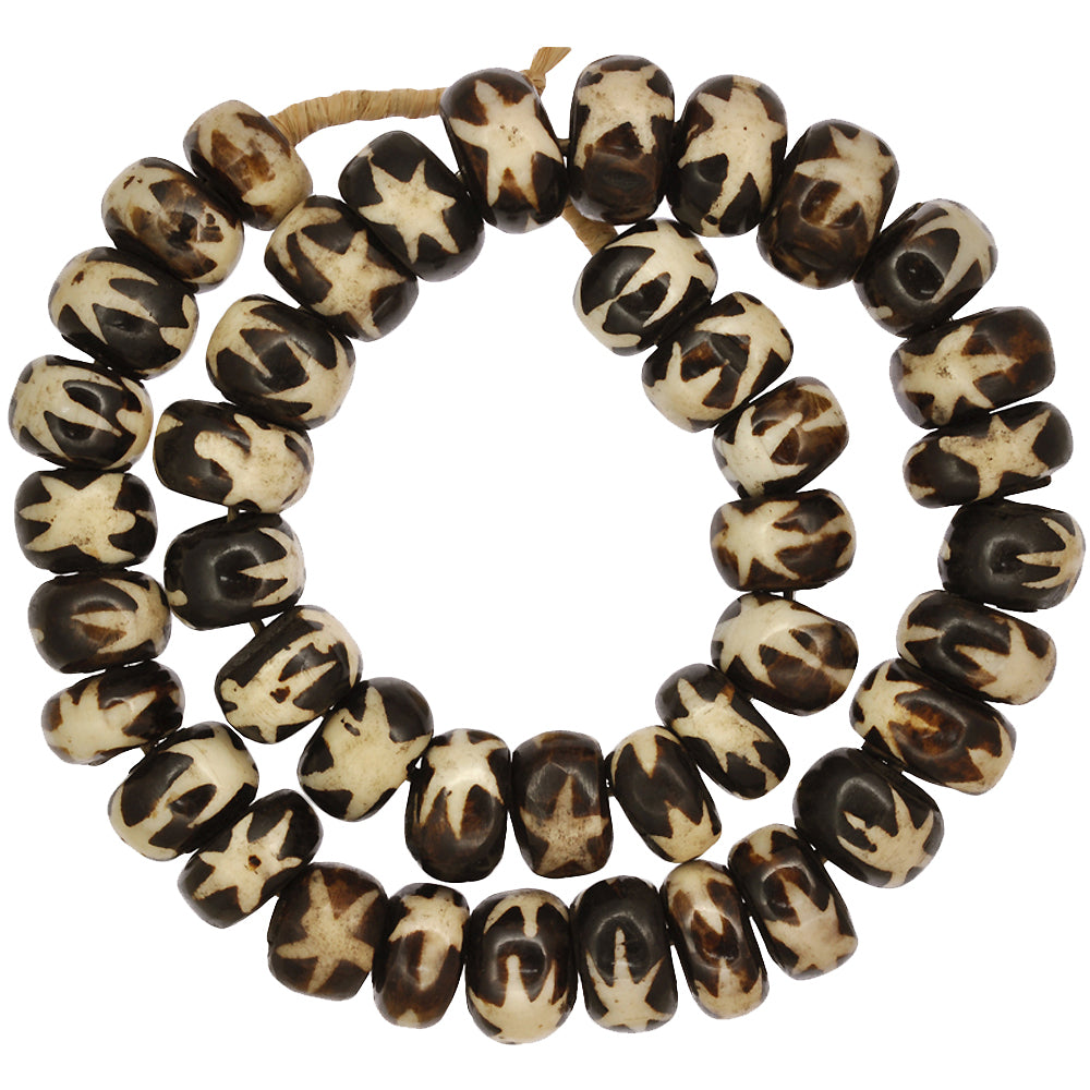 Large Kenya Bone Beads - Handmade African Batik Trade Beads - close-up