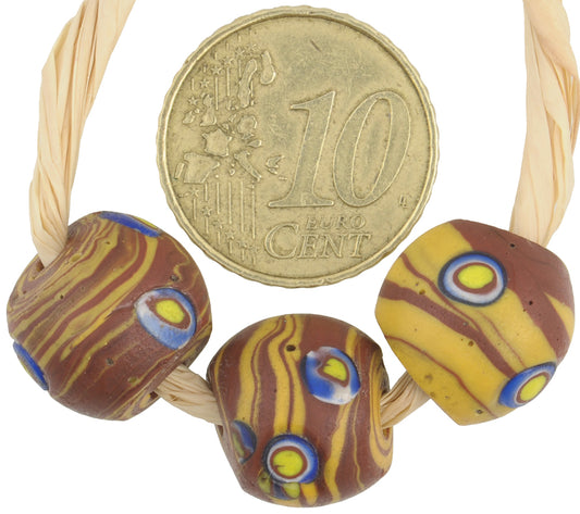 Rare Antique Brick Red Round Millefiori Mosaic Beads - 13Mm Venetian Trade Beads - alternate view