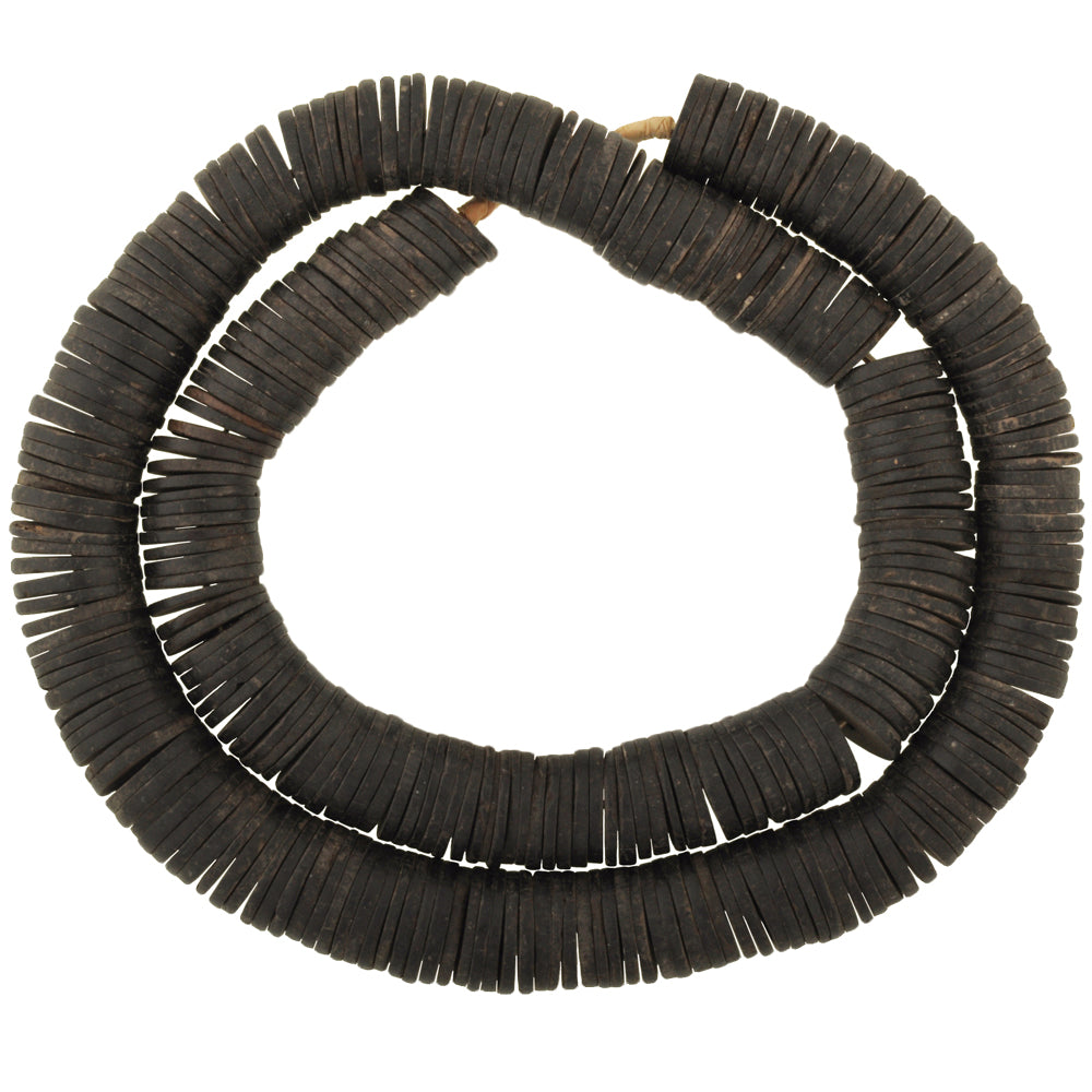 Old Large Coconut Shell Heishi Beads - African Trade Strand