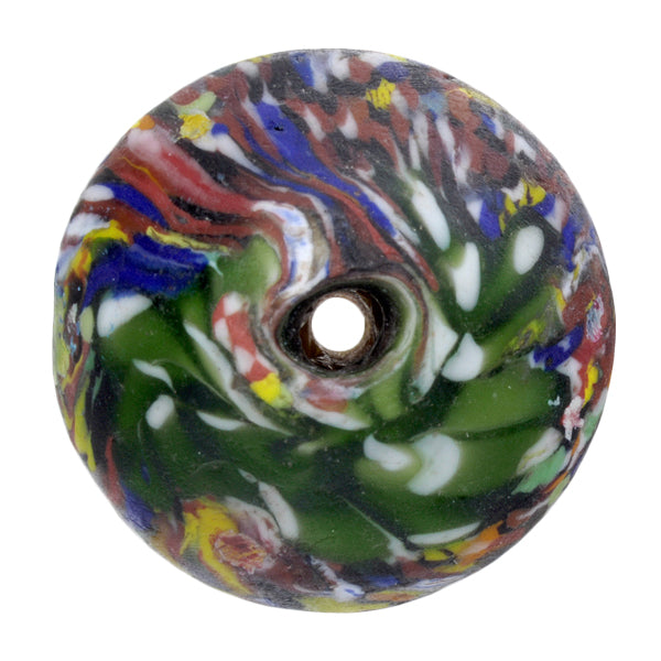 Large African Trade Bead - White Heart Recycled Glass From Ghana - close-up