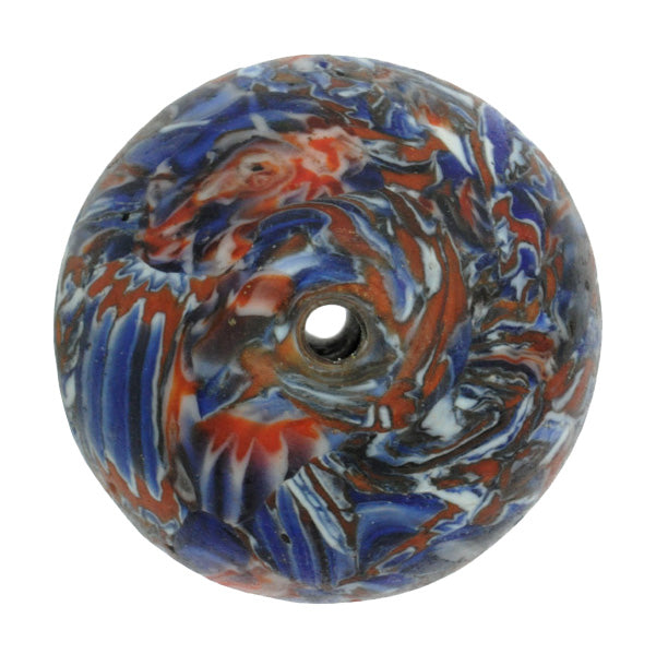 Large African Trade Bicone Bead - Recycled Chevron Glass Bead From Ghana - close-up
