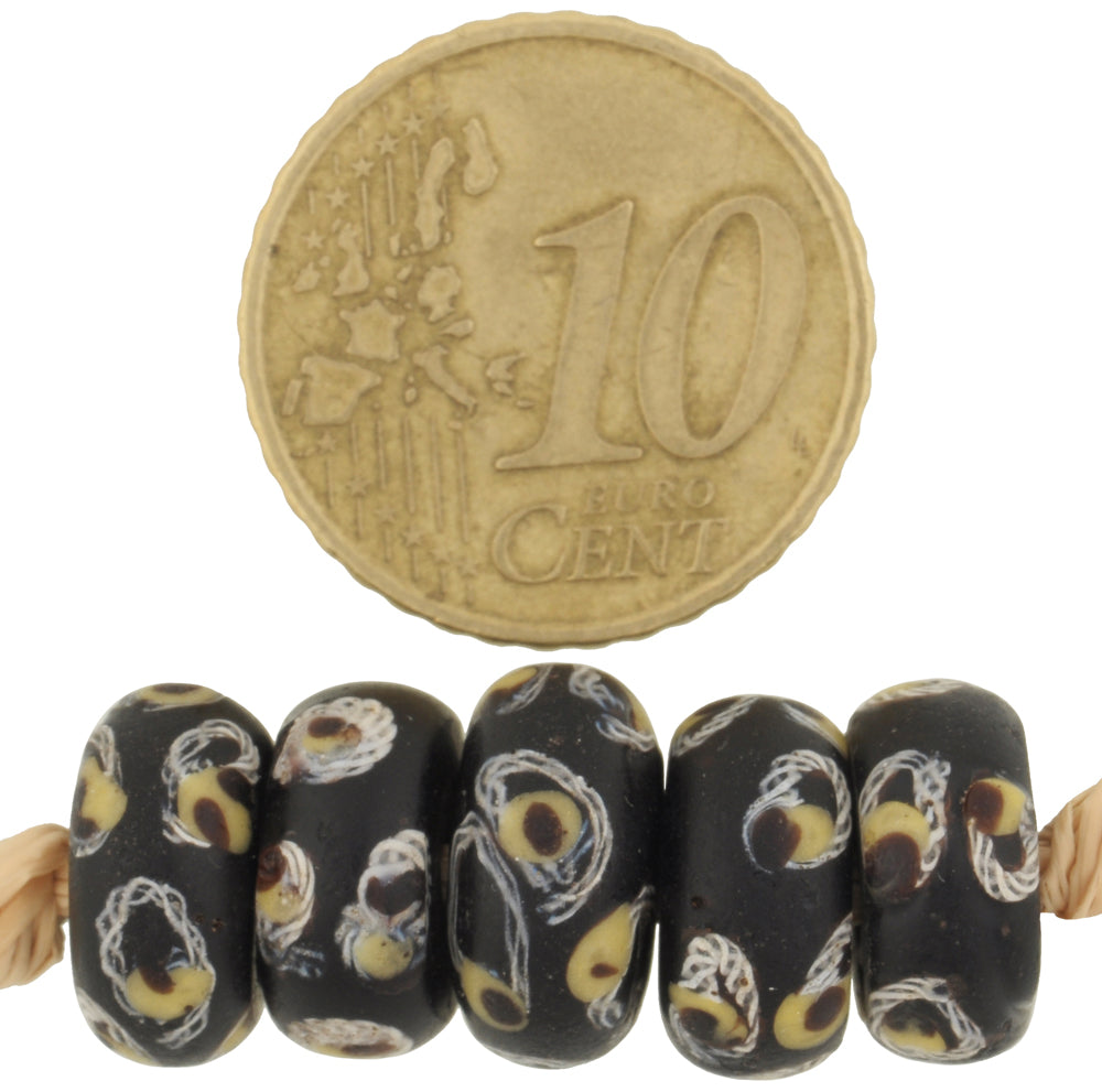 Rare Black "Eye" Fancy Disk Antique Venetian Lampwork Trade Beads - alternate view