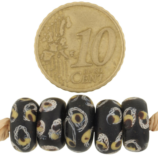 Rare Black "Eye" Fancy Disk Antique Venetian Lampwork Trade Beads - alternate view