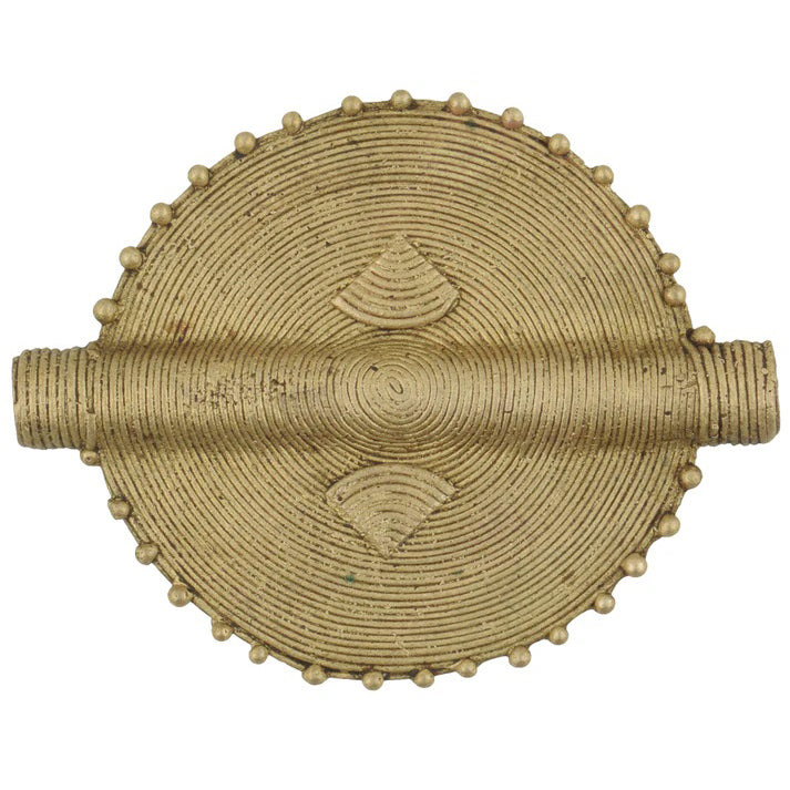Handcrafted African Flat Brass Bead Pendant From Ghana - Lost Wax Technique