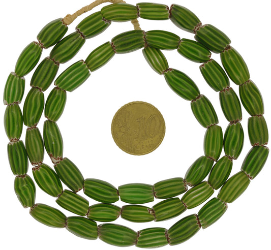 Antique Green Chevron Bead Strand - Venetian Trade Beads 25.5" - alternate view