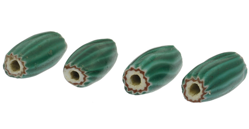 Antique Green Chevron Bead Strand - 25.5" Venetian Trade Beads - close-up