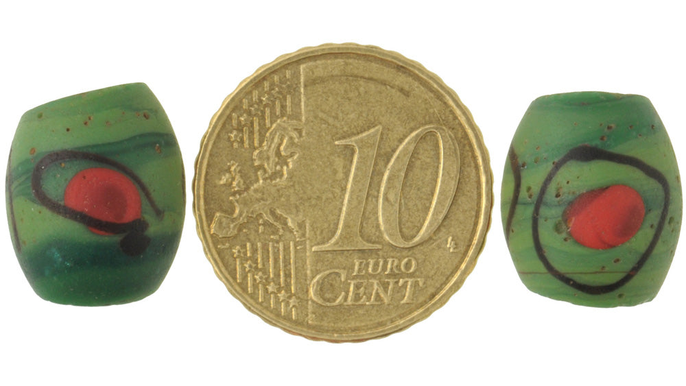 Old Matching Pair Oval Green Eye Fancy Venetian Wound Glass Beads African Trade Sb-30466 - alternate view