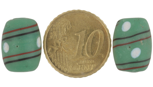 Rare Antique Green "Eye" Fancy Venetian Lampwork Trade Beads 15X11Mm - alternate view