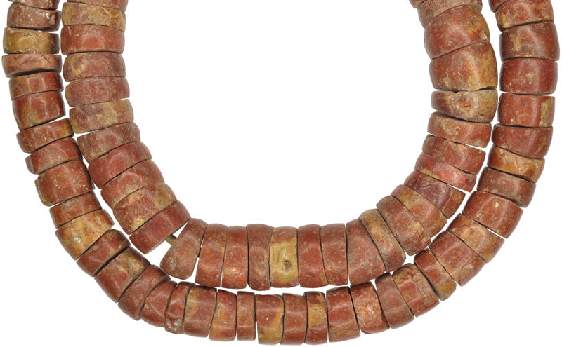 Large African Bauxite Trade Beads - Ghana Tribal Stone Strand - close-up