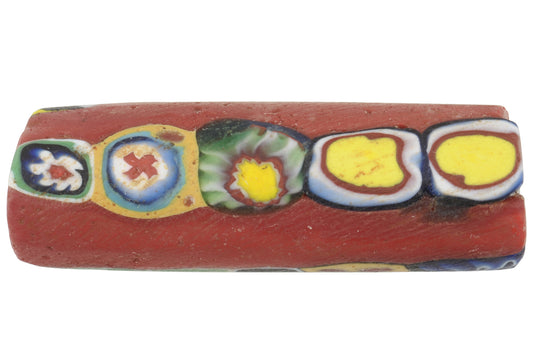 Rare Antique Red Venetian Millefiori Mosaic Glass Trade Bead 37X12Mm - alternate view